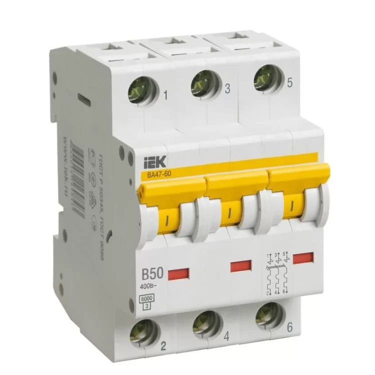 Автоматичний вимикач IEK ВА47-60 3Р 50А 6кА «B» (MVA41-3-050-B)