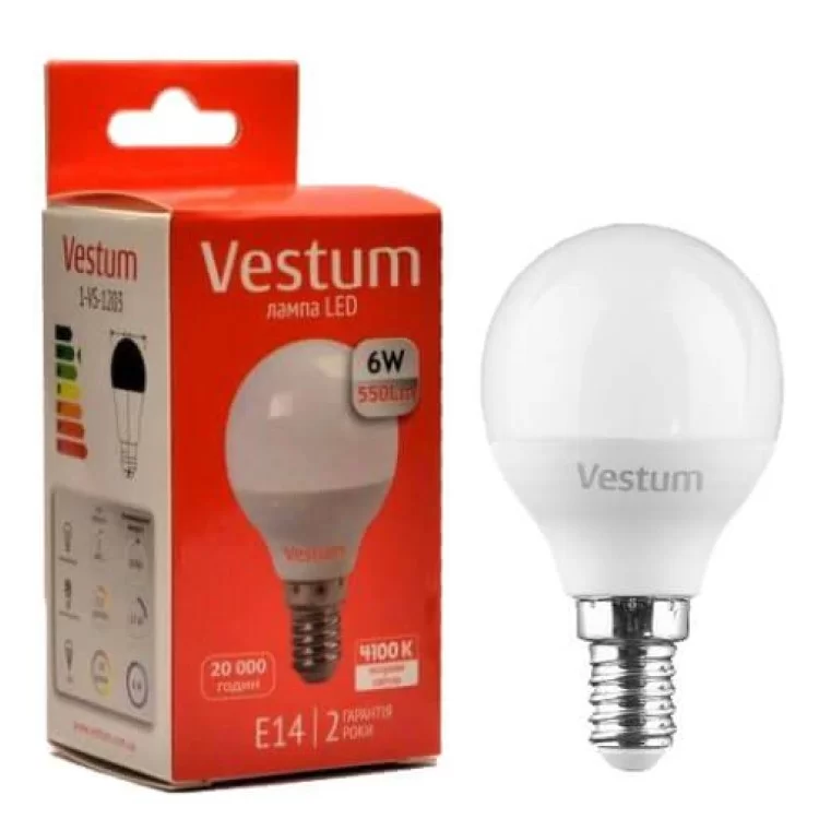 Лампа LED Vestum G45 6Вт 4100K E14 цена 56грн - фотография 2
