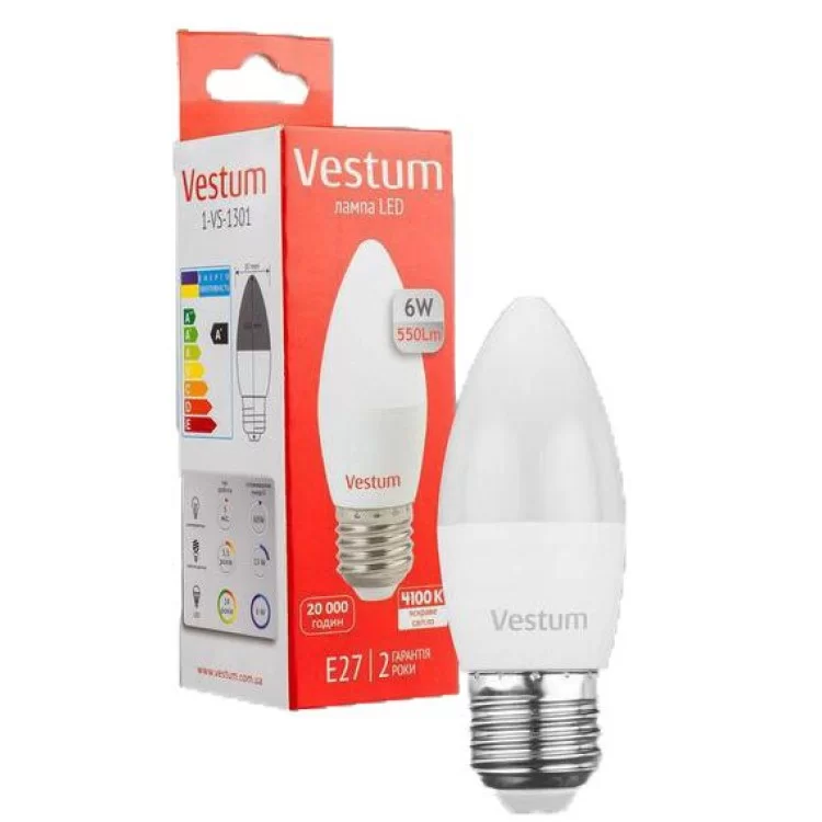 Лампа LED Vestum C37 6Вт 4100K E27 ціна 37грн - фотографія 2