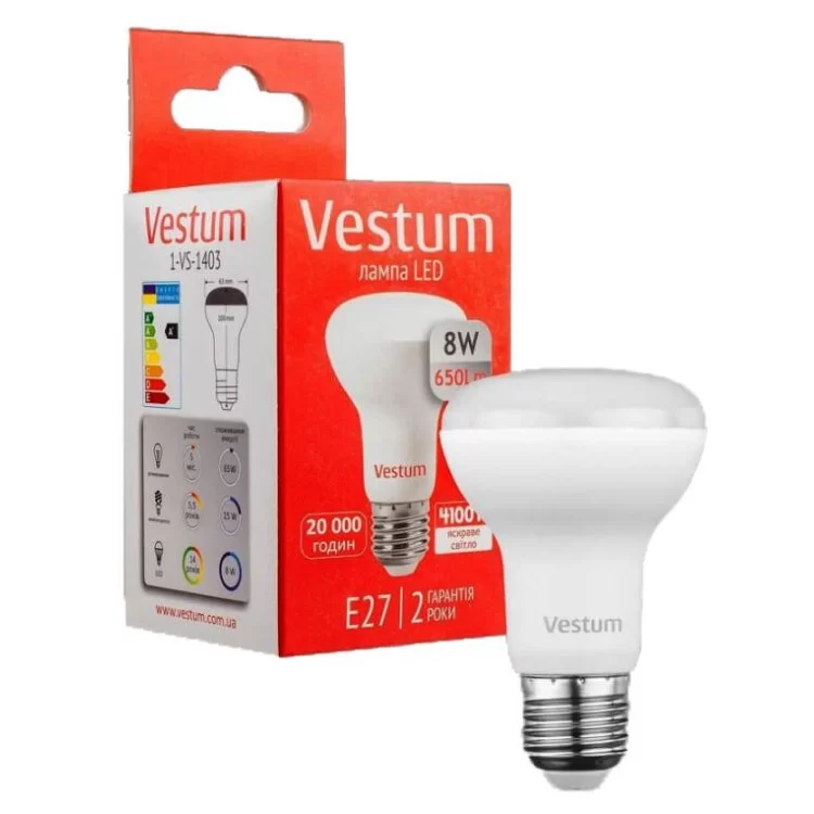 Лампа LED Vestum R63 8Вт 4100K E27 цена 61грн - фотография 2