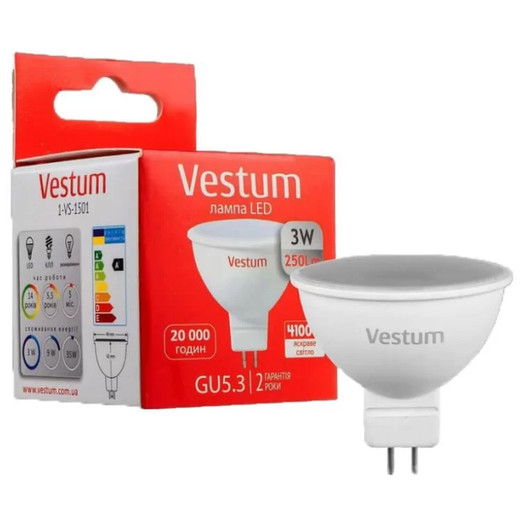 Лампа LED Vestum MR16 3Вт 4100K GU5.3 ціна 36грн - фотографія 2