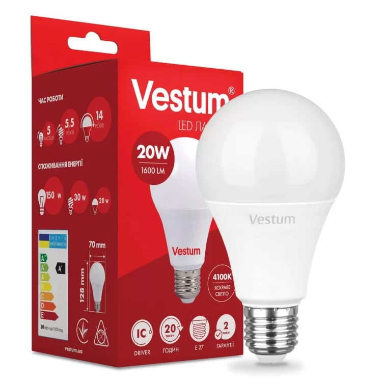 Лампа LED Vestum 20Вт 3000K E27 ціна 97грн - фотографія 2