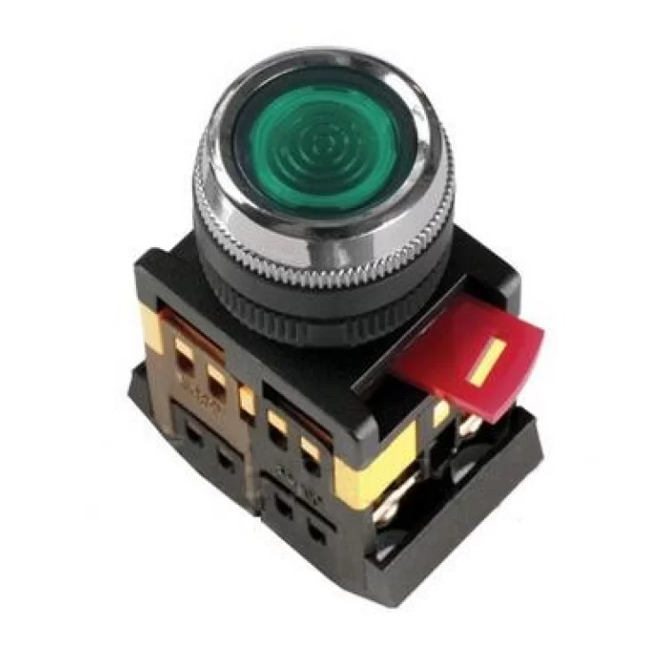 Зеленая кнопка с подсветкой ABLFS-22 Ø22мм неон/220В 1з+1р IEK цена 140грн - фотография 2