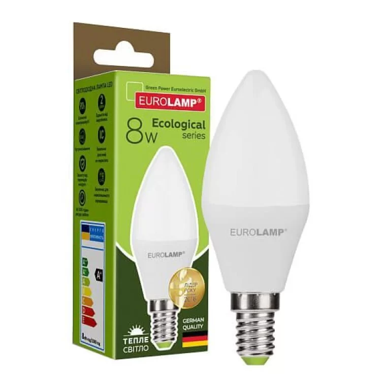 Лампа світлодіодна LED EUROLAMP LED C37 8W E14 3000K (LED-CL-08143(D)) ціна 41грн - фотографія 2