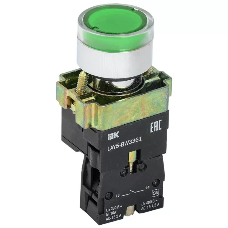 Кнопка LAY5-BW3361 с подсветкой зеленая 1з IEK