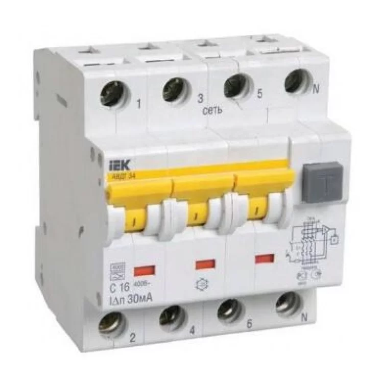 Диференційний автоматичний вимикач IEK АВДТ34, C16А, 300мА