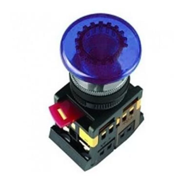 Синяя кнопка с подсветкой AELA22 «Грибок» Ø22мм неон/220В 1з+1р IEK цена 130грн - фотография 2