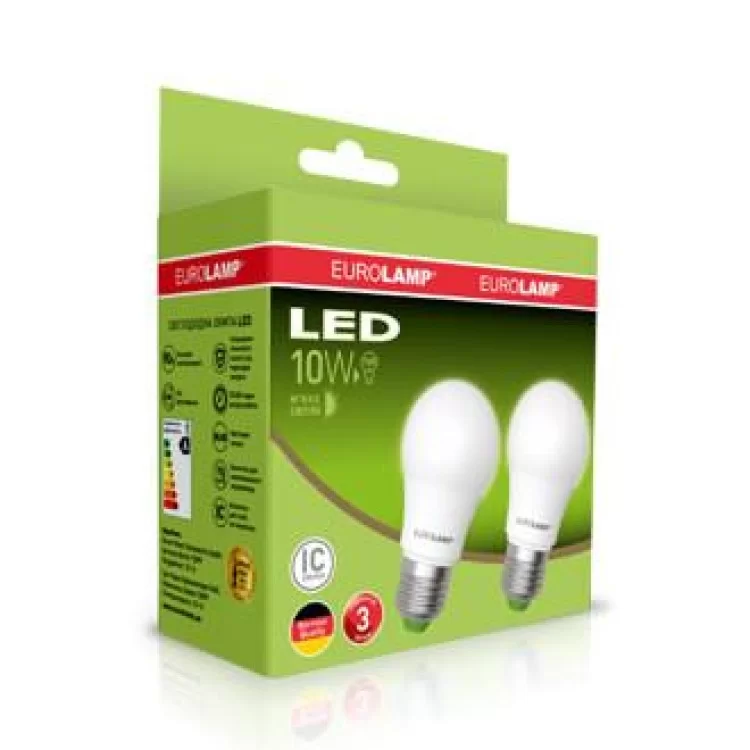 Светодиодная лампа LED EUROLAMP LED ЕКО A60 E27 10W 3000K набор 2 шт (MLP-LED-A60-10272(E)) цена 129грн - фотография 2