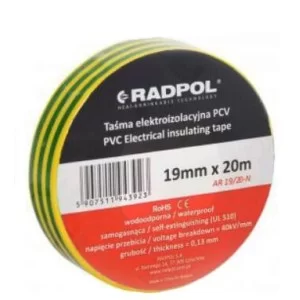 Смугаста ПВХ ізоляційна стрічка Radpol AR 19/20 жовто-зелена 20м