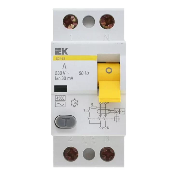 Пристрій захисного відключення IEK ВД1-63 2Р, 16А, 30мА
