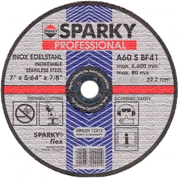 Відрізний диск по нержавійці SPARKY 180x2.0x22.2 A60S