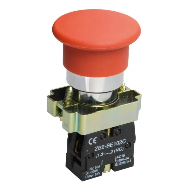 Кнопка керування LAY5-BC42 «Грибок» червона 1р IEK (розмикаючий контакт)