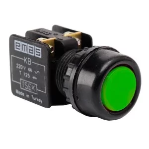 Кнопка управління EMAS KB14RY натискна з водозахисним кільцем (1НО+1НЗ) зелена