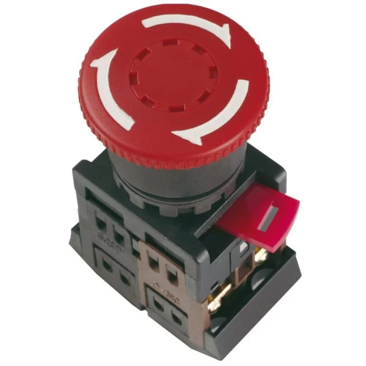 Кнопка AE22 «Грибок» с фиксацией красная Ø22мм 220В 1з+1р IEK