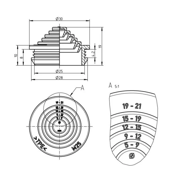Втулка универсальная Spelsberg SNI M25 (уплотнение: 5-21мм) цена 25грн - фотография 2