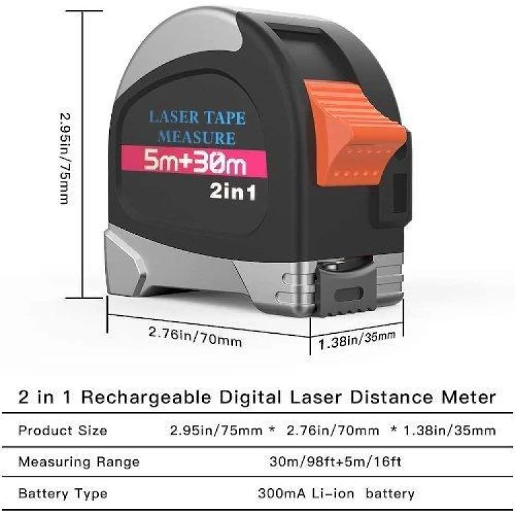 Лазерна рулетка 30м (далекомір) 2-в-1 5м/30м PROTESTER LT30B ціна 1 456грн - фотографія 2