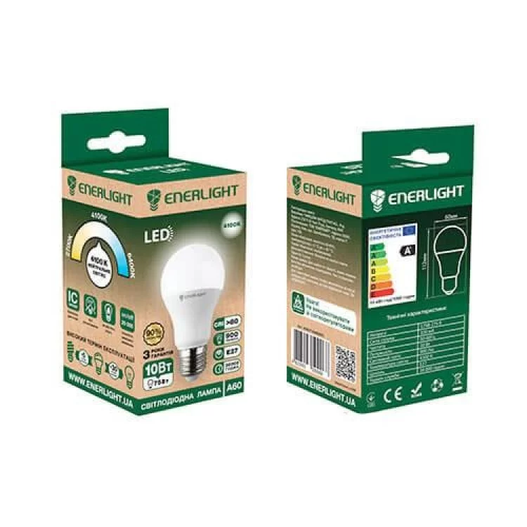 Лампа светодиодная A60 10Вт 4100K E27 ENERLIGHT цена 53грн - фотография 2