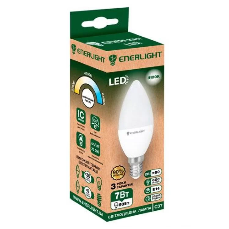 Лампа світлодіодна С37 7Вт 3000K E14 ENERLIGHT ціна 1грн - фотографія 2