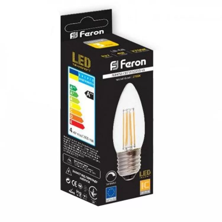 Лампа светодиодная свеча С37 4W E27 2700K FILAMENT dimm LB-68 Feron цена 82грн - фотография 2