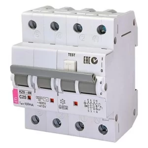Дифференциальный автоматический выключатель KZS-4M 3p+N C 25/0,1тип A (6kA) ETI