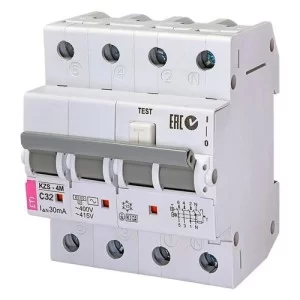 Дифференциальный автоматический выключатель KZS-4M 3p+N C 32/0,03 тип AC (6kA) ETI