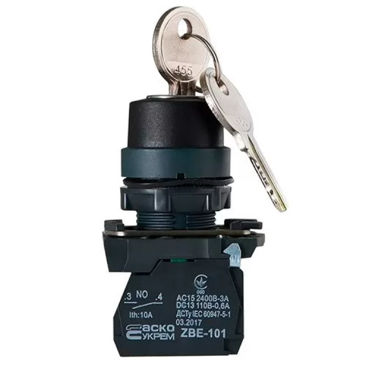 Кнопка TB5-AG21 поворотная с ключом 2-х поз. Аско Укрем (A0140010153) цена 117грн - фотография 2