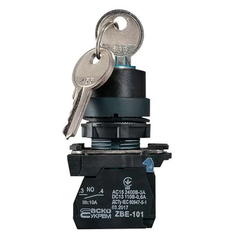 Кнопка TB5-AG33 поворотная с ключом 3-х поз. Аско Укрем (A0140010155) цена 150грн - фотография 2