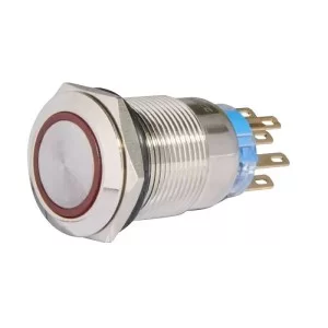 Кнопка металлическая TYJ 19-372 220V красная с подсветкой, с фиксацией 2NO+2NC Аско Укрем (A0140010123)