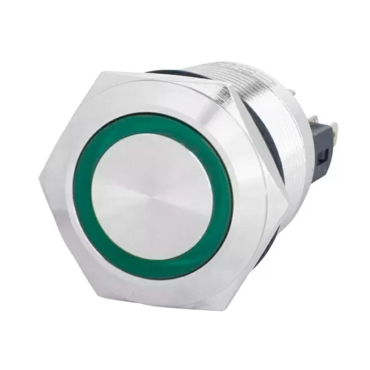 Кнопка металлическая TYJ 22-271 220V зеленая с подсветкой 1NO+1NC Аско Укрем (A0140010132)