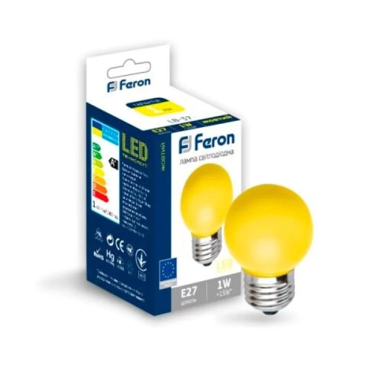 Лампа світлодіодна куля G45 1W E27 жовта LB-37 Feron ціна 30грн - фотографія 2