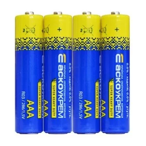 Батарейка солевая ААА, R03 1,5 В (спайка 4 шт) АскоУкрем