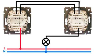схема підключення прохідних вимикачів