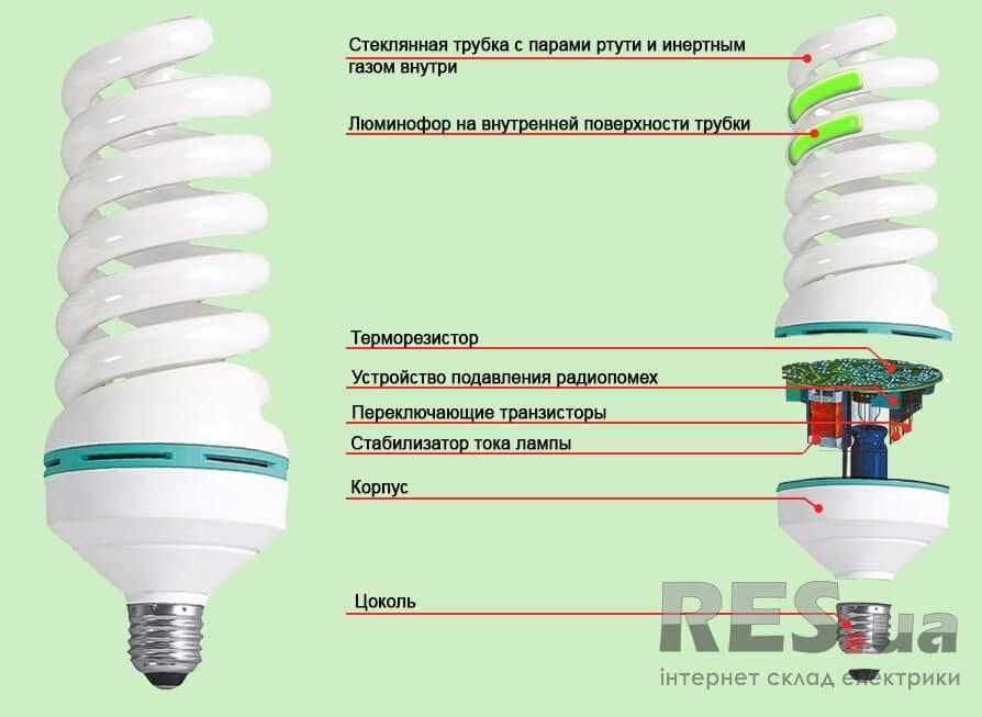 строение энергосберегающей лампы